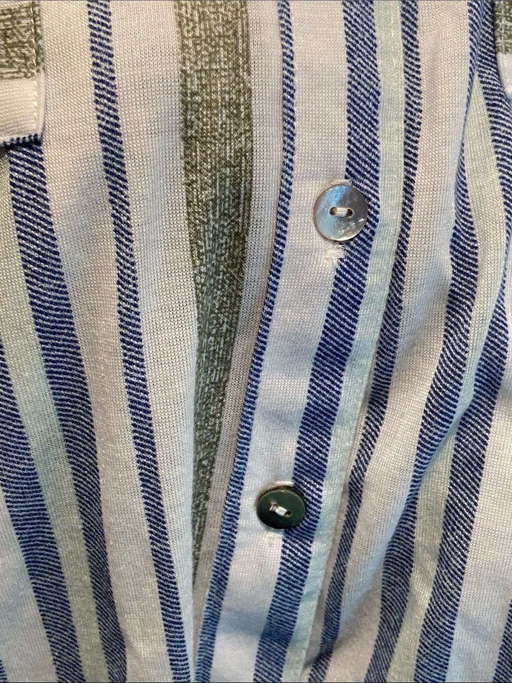 Striped Short-Sleeve Button Front Blouse in Light Blue & Olive - Picture 8 of 10